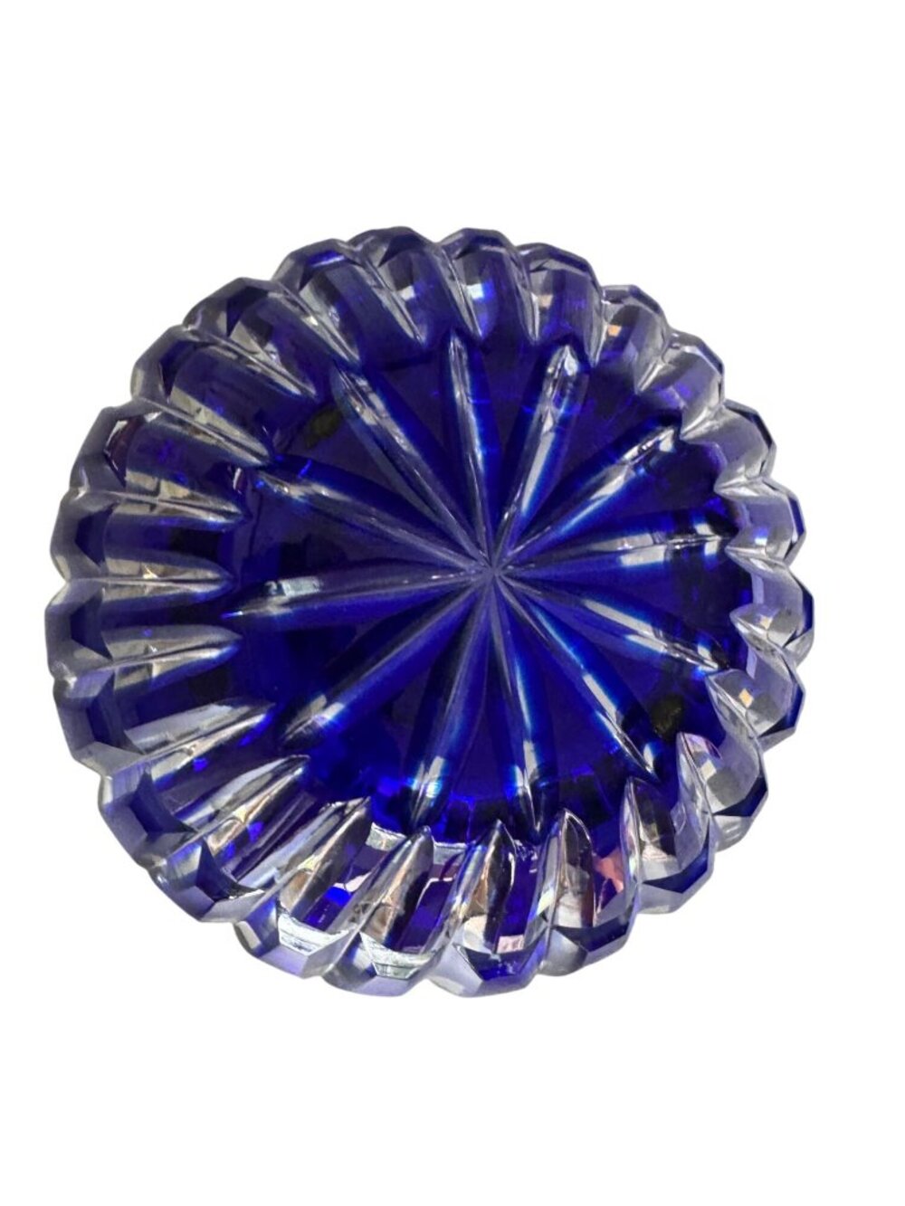 Vintage Cobalt Blue Cut to Clear Lead Crystal Rose Bowl Vase Germany 5" - Picture 6 of 9